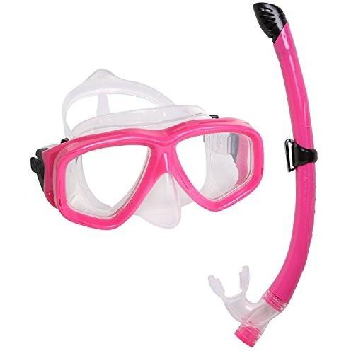 UJEAVETTE® Scuba Dive Mask Dry Snorkel Gear Set Snorkeling Spearfishing  Rose Red 