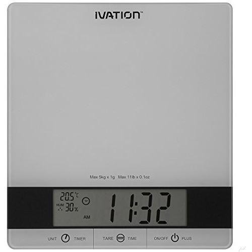 Ivation Glass Top Digital Kitchen Scale w/Timer, Clock