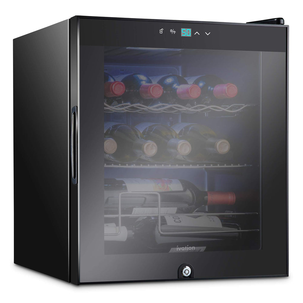 Ivation 12 Bottle Compressor Wine Refrigerator, Cube Wine Cooler with Lock, Black