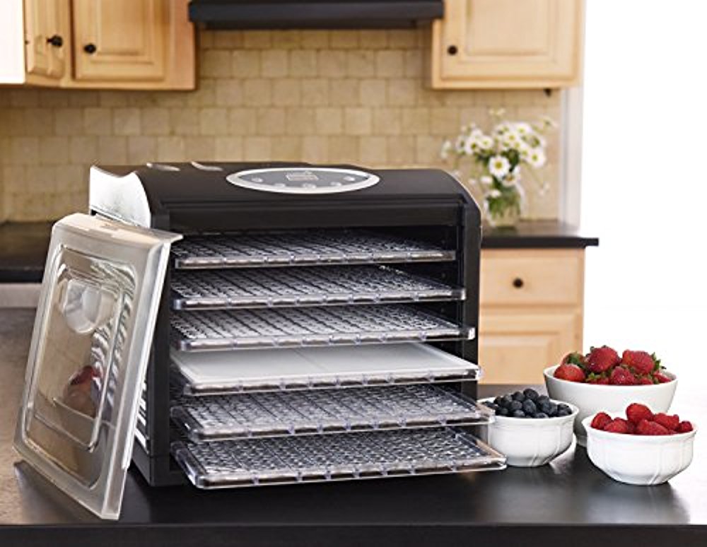 Ivation Powerful 6-Tray Food Dehydrator, Stainless Steel Shelves, Programmable, ETL Safety Listed, Black