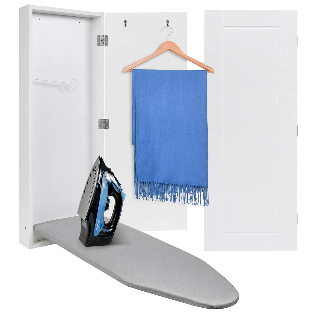 Ivation Ironing Board, Wall Mounted Ironing Board Cabinet W/Right Side Door & Release Lever, White